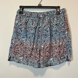 SAXX Oh Buoy 2N1 Long Stretch Volley Shorts 5” Blue Palm Trees Medium Ballpark